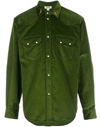 Chemise à manches longues en velours côtelé verte