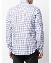 Chemise à manches longues en vichy blanc et bleu marine Orian