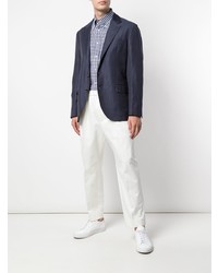 Chemise à manches longues en vichy blanc et bleu marine Brunello Cucinelli