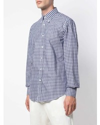 Chemise à manches longues en vichy blanc et bleu marine Brunello Cucinelli