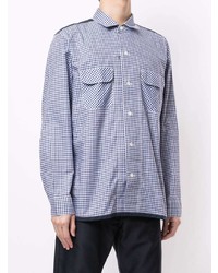 Chemise à manches longues en vichy blanc et bleu marine Junya Watanabe MAN