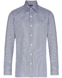 Chemise à manches longues en vichy blanc et bleu marine Tom Ford