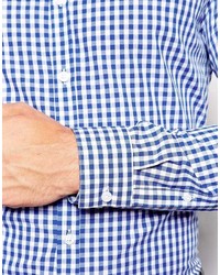 Chemise à manches longues en vichy blanc et bleu Asos