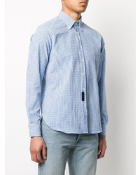 Chemise à manches longues en vichy blanc et bleu Mp Massimo Piombo