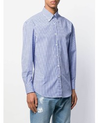 Chemise à manches longues en vichy blanc et bleu Brunello Cucinelli