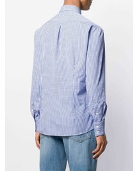 Chemise à manches longues en vichy blanc et bleu Brunello Cucinelli