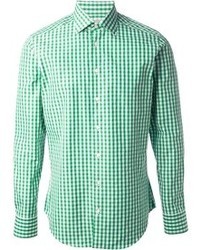 Chemise à manches longues en vichy blanc et vert Etro