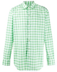 Chemise à manches longues en vichy blanc et vert Finamore 1925 Napoli