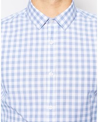 Chemise à manches longues en vichy bleu clair Asos