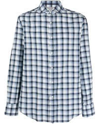 Chemise à manches longues en vichy bleu clair Brunello Cucinelli