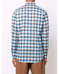 Chemise à manches longues en vichy bleu clair DSQUARED2