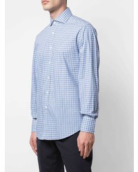 Chemise à manches longues en vichy bleu clair Brunello Cucinelli