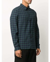 Chemise à manches longues en vichy bleu marine et vert Henrik Vibskov