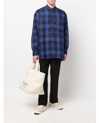 Chemise à manches longues en vichy bleu marine Comme des Garcons Homme