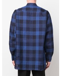 Chemise à manches longues en vichy bleu marine Comme des Garcons Homme