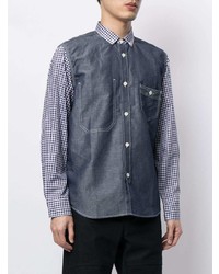 Chemise à manches longues en vichy bleu marine Junya Watanabe MAN