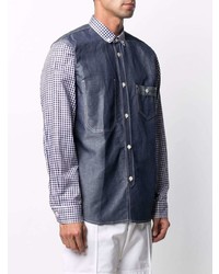 Chemise à manches longues en vichy bleu marine Junya Watanabe MAN