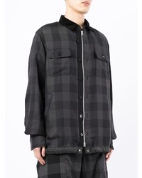 Chemise à manches longues en vichy gris foncé Sacai