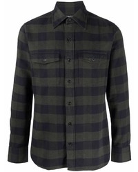 Chemise à manches longues en vichy olive Tom Ford