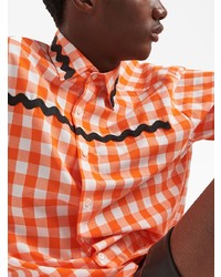 Chemise à manches longues en vichy orange Prada