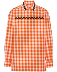 Chemise à manches longues en vichy orange Prada