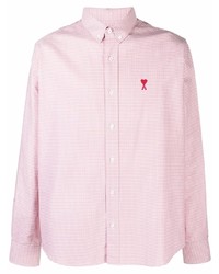 Chemise à manches longues en vichy rose Ami Paris