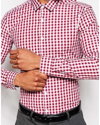 Chemise à manches longues en vichy rouge et blanc Asos