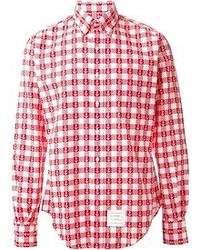 Chemise à manches longues en vichy rouge et blanc Thom Browne