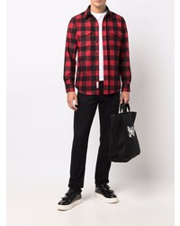 Chemise à manches longues en vichy rouge et noir Woolrich