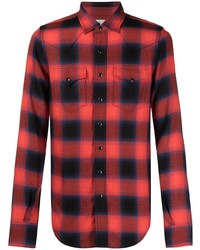 Chemise à manches longues en vichy rouge et noir Saint Laurent