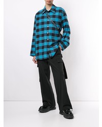 Chemise à manches longues en vichy turquoise Wooyoungmi