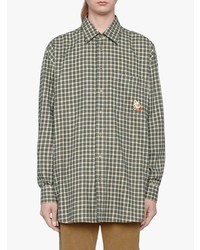 Chemise à manches longues en vichy vert foncé Gucci