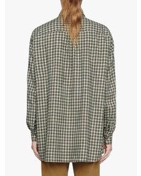 Chemise à manches longues en vichy vert foncé Gucci