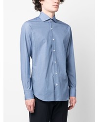 Chemise à manches longues géométrique bleu clair Barba