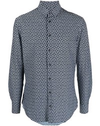 Chemise à manches longues géométrique bleu clair Giorgio Armani