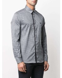 Chemise à manches longues géométrique bleu clair Emporio Armani