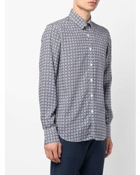 Chemise à manches longues géométrique bleu marine Canali