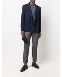 Chemise à manches longues géométrique bleu marine Ermenegildo Zegna XXX