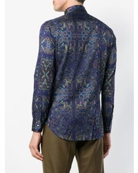 Chemise à manches longues géométrique bleu marine Etro