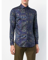 Chemise à manches longues géométrique bleu marine Etro