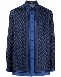 Chemise à manches longues géométrique bleu marine Versace
