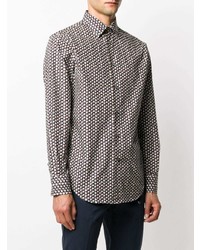 Chemise à manches longues géométrique gris foncé Brioni