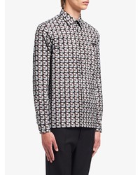 Chemise à manches longues géométrique grise Prada