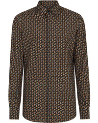 Chemise à manches longues géométrique marron foncé Dolce & Gabbana