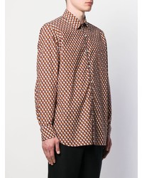 Chemise à manches longues géométrique marron Prada