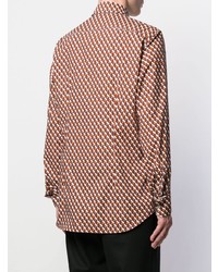 Chemise à manches longues géométrique marron Prada