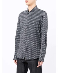 Chemise à manches longues géométrique noire et blanche Giorgio Armani