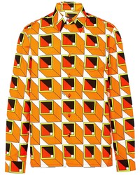 Chemise à manches longues géométrique orange