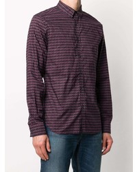 Chemise à manches longues géométrique pourpre foncé PS Paul Smith