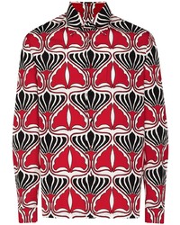 Chemise à manches longues géométrique rouge Prada